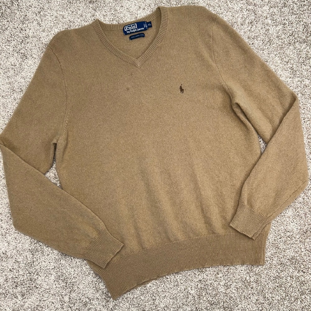 Polo Ralph Lauren 100% Lambs Wool Italian Yarn V-Neck Sweater Men‎ Size XL